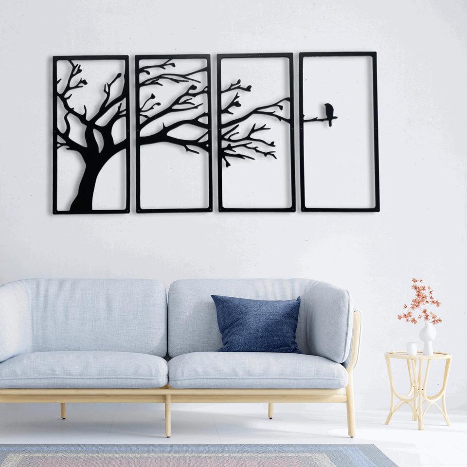 Tableau Mural en Bois - Arbre et Oiseaux