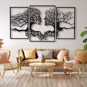 Tableau Mural en Bois - Homme et Femme en Forme d'Arbre